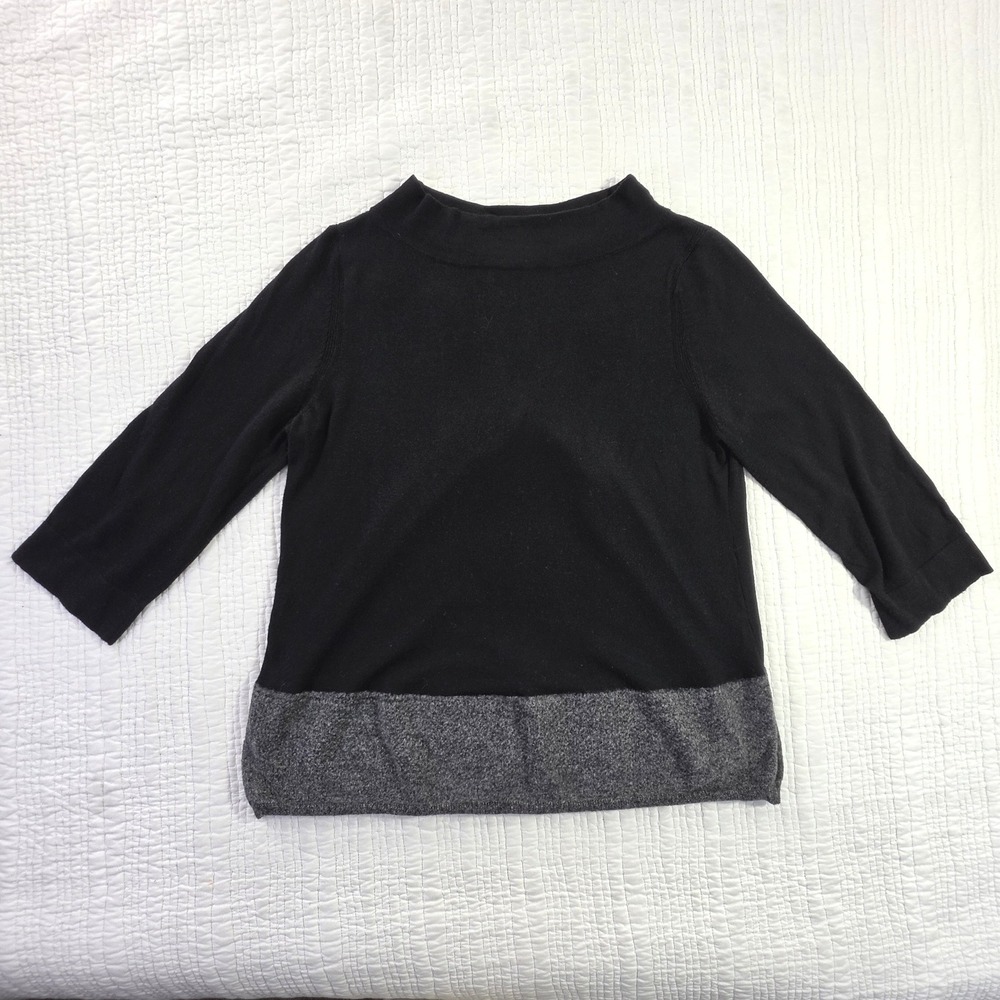 Anthropologie Black Grey Cashmere Blend Funnel Neck Pleated Back Sweater Top EUC